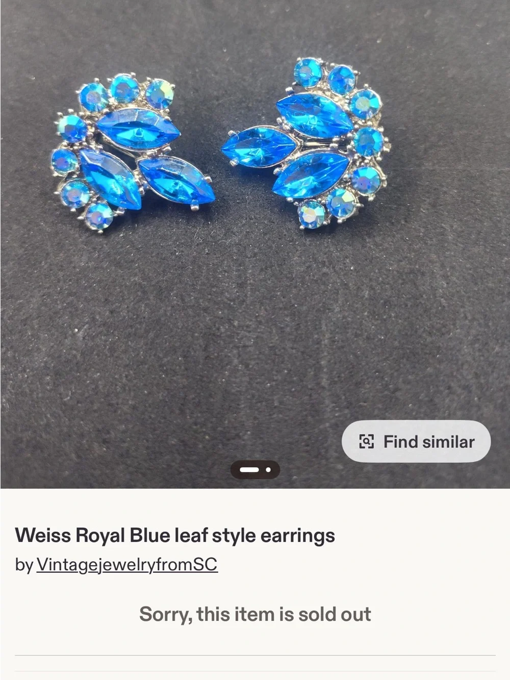 Vintage Signed WEISS Royal Blue AB Rhinestone Brooch Earrings Set